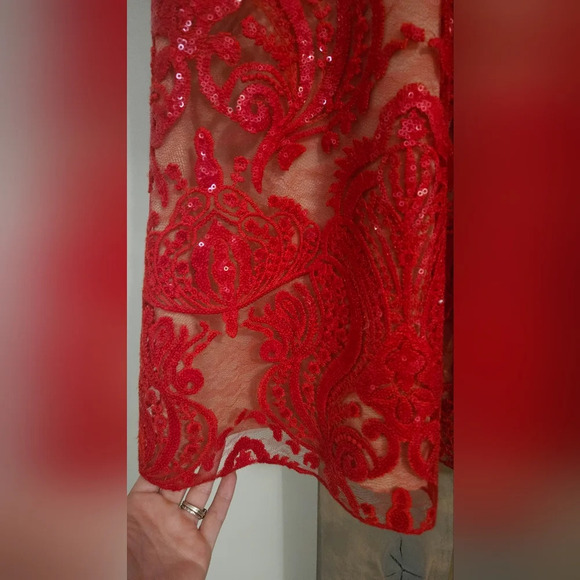 FREE PEOPLE Red Night Shimmers Mini Dress. Size 2 - Picture 4 of 11